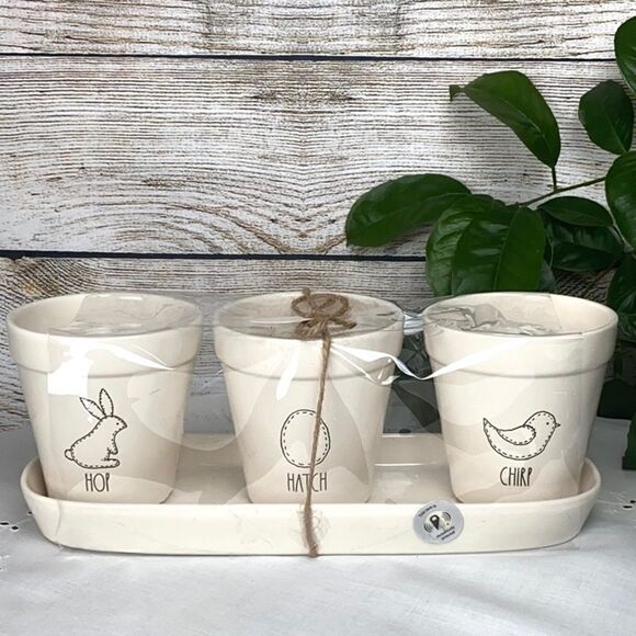NWT Rae Dunn by Magenta Set of 3 Easter Flowers Pots - Picture 1 of 8